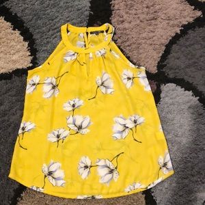 Papermoon XS, sleeveless, yellow with white and light blue flowers.